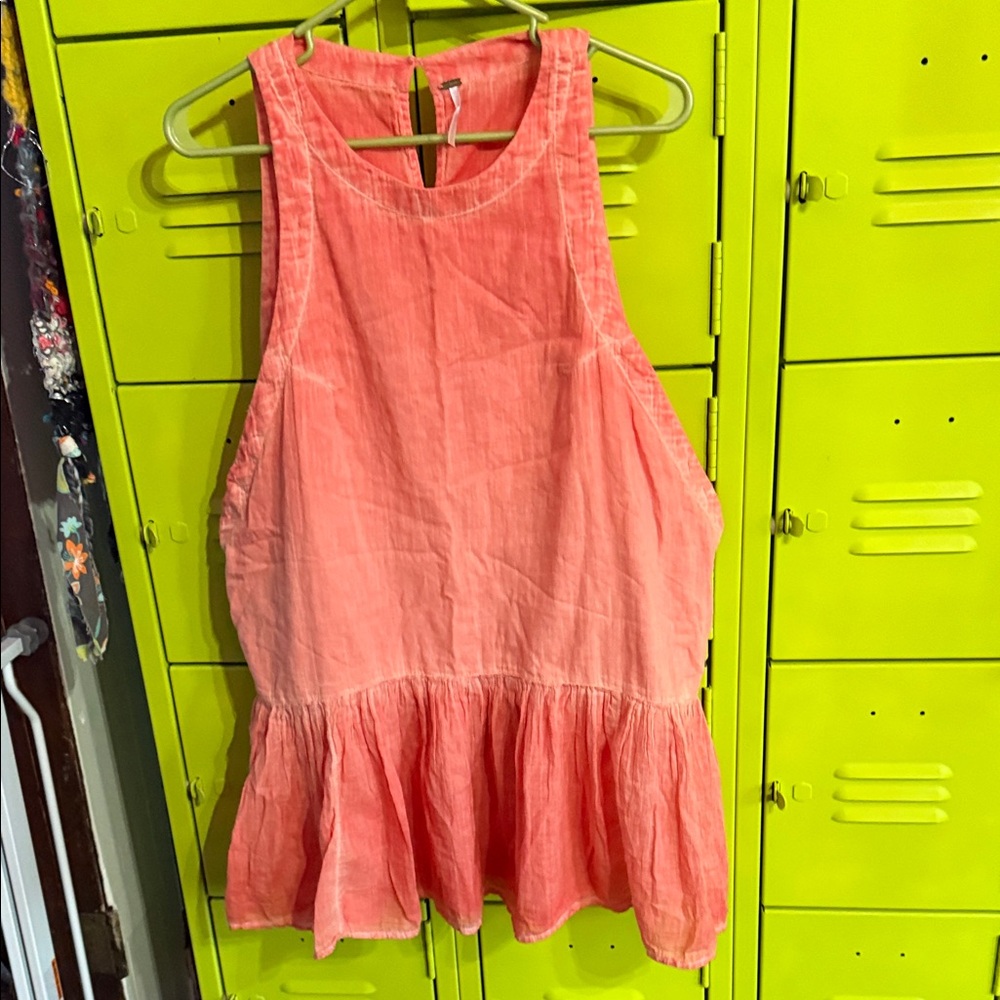 Free People Coral Pink Sleeveless Peplum Tunic